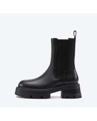 Fashion leather Chelsea boots women's mid-tube winter new fried street ankle boots thick-soled thick-heeled chimney boots