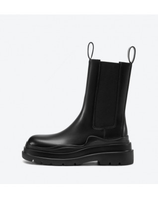 Leather thick-soled British style Chelsea boots women's round toe short boots winter new chimney boots mid-barrel boots