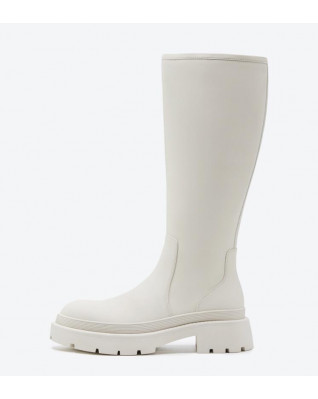 Leather white boots women's winter new but knee thick-soled high boots small knight boots