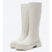 Leather white boots women's winter new but knee thick-soled high boots small knight boots