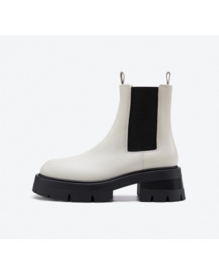 Leather white Chelsea boots women's winter new all-match thick-soled heightened short boots plus velvet chimney boots
