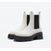 Leather white Chelsea boots women's winter new all-match thick-soled heightened short boots plus velvet chimney boots