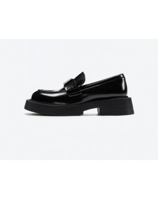 Leather black commuter loafers women's new all-match thick-soled British style small leather shoes